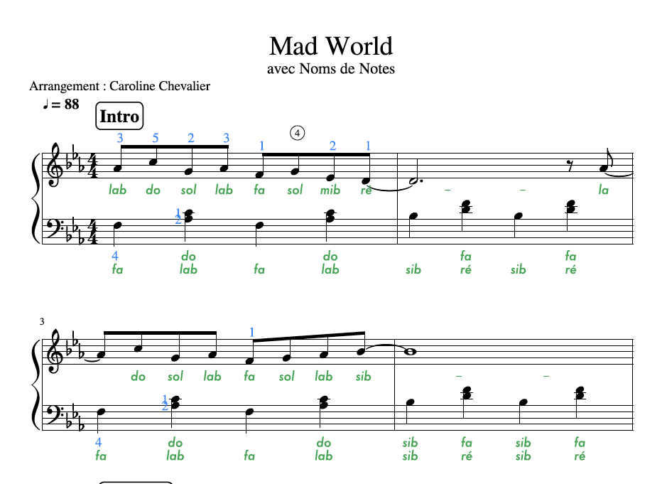  Partition  Piano  Mad World